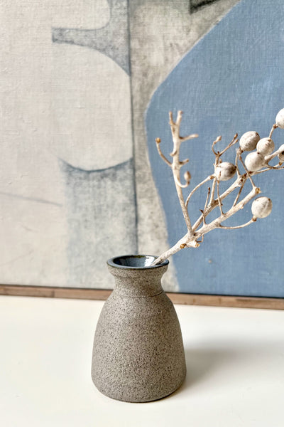 Bud Vase Mini | Grey Stoneware with blue accent