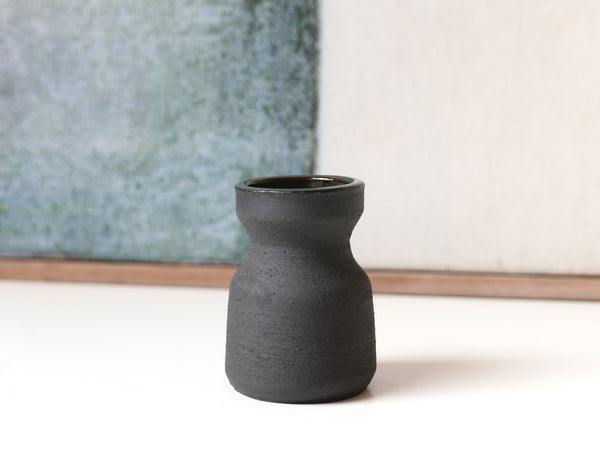 Bud Vase Mini | Black Stoneware with mineral blue glaze