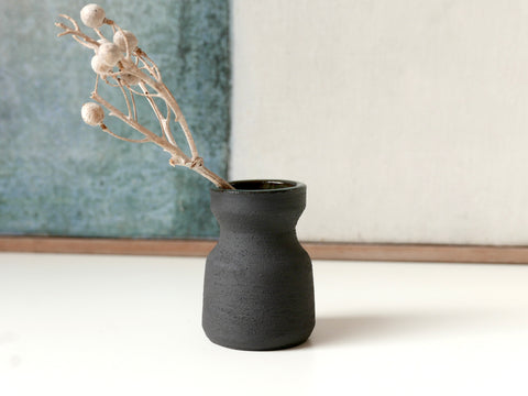 Bud Vase Mini | Black Stoneware with mineral blue glaze
