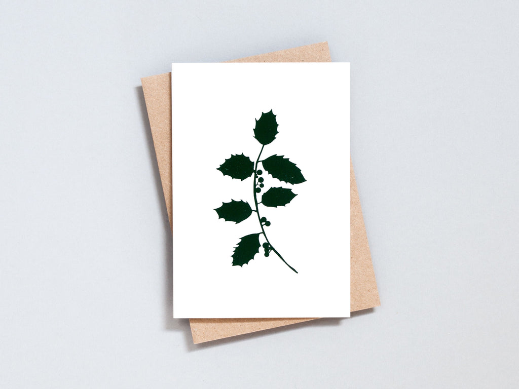 Foil blocked Holly  - Green on Ivory