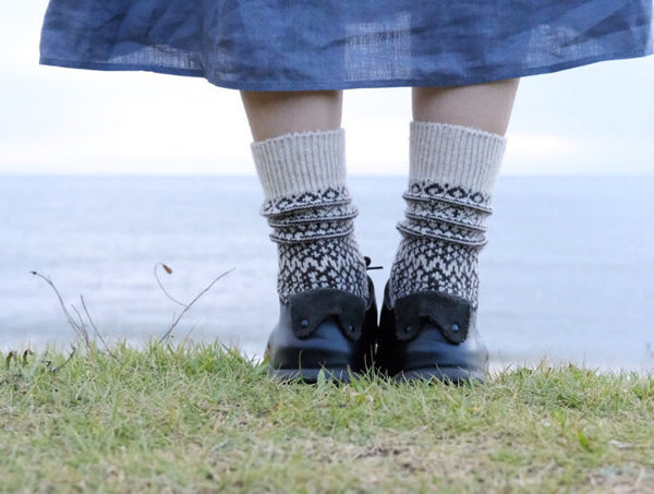 Nishiguchi Kutsushita Wool Jacquard OSLO Socks – Oatmeal