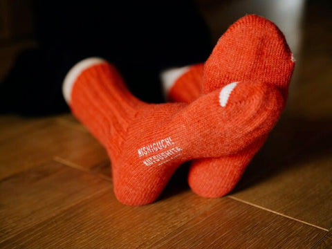 Nishiguchi Kutsushita Wool Ribbed Socks - Red