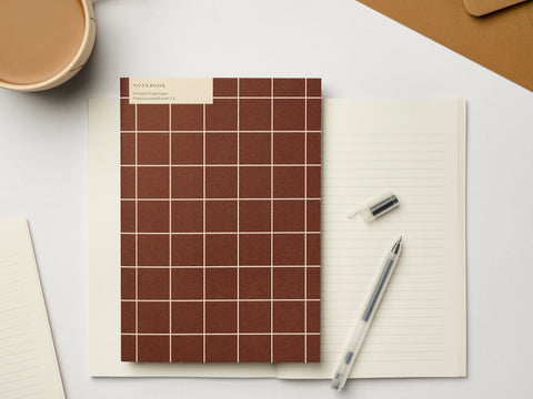 A5 Brown Cream Plaid Ruled + Plain Notebook