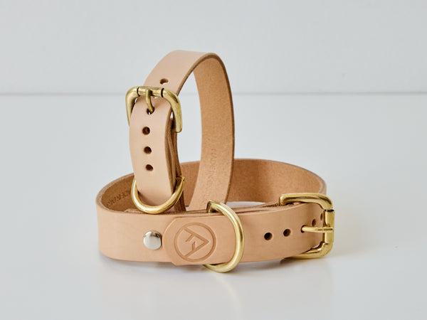 Handcrafted Classic Leather Dog Collar - Natural/Small