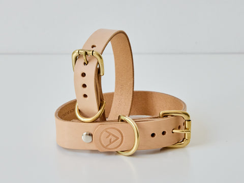 Handcrafted Classic Leather Dog Collar - Natural/Small