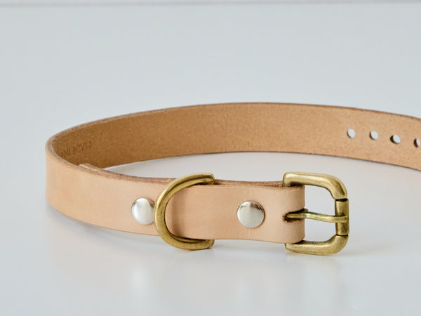 Handcrafted Classic Leather Dog Collar - Natural/Small
