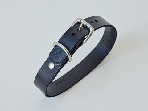 Handcrafted Classic Leather Dog Collar - Black/Large/Chromed Steel Hardware