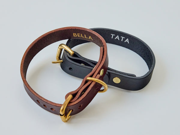 Handcrafted Classic Leather Dog Collar - Black/Small/Chromed Steel Hardware