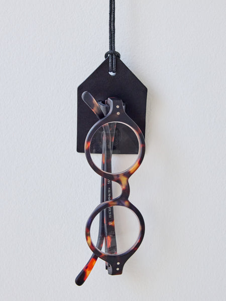 Leather glasses/sunglasses holder - House, Black
