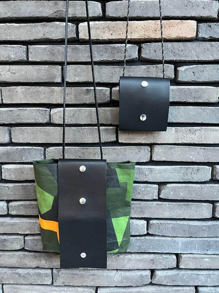 Field Bag - Foldable Leather Case with Detachable Waxed Cotton Fabric Bag Geo Camo