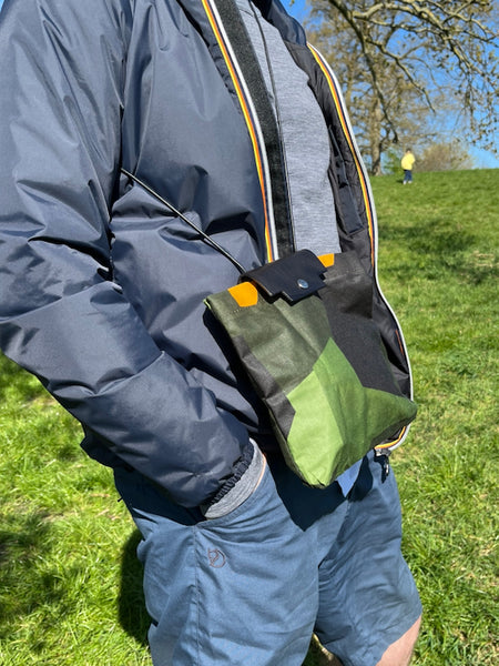 Field Bag - Foldable Leather Case with Detachable Waxed Cotton Fabric Bag Geo Camo