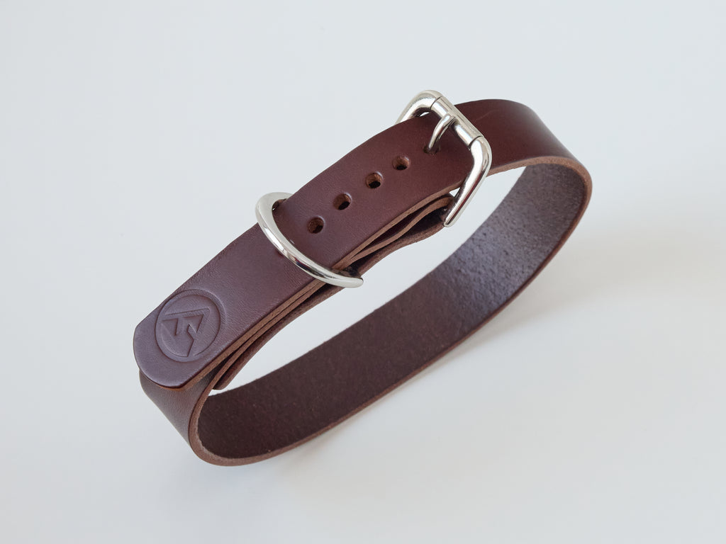 Handcrafted Classic Leather Dog Collar - Brown/Small/Chromed Steel Hardware