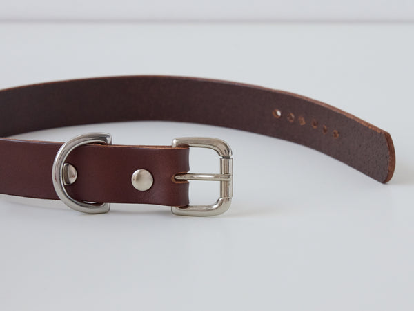 Handcrafted Classic Leather Dog Collar - Brown/Small/Chromed Steel Hardware
