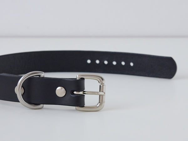 Handcrafted Classic Leather Dog Collar - Black/Small/Chromed Steel Hardware