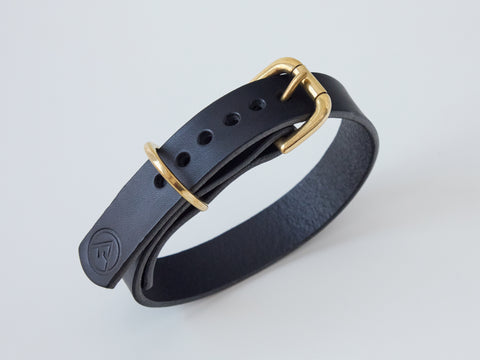 Handcrafted Classic Leather Dog Collar - Black/Small