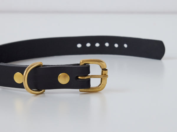Handcrafted Classic Leather Dog Collar - Black/Small
