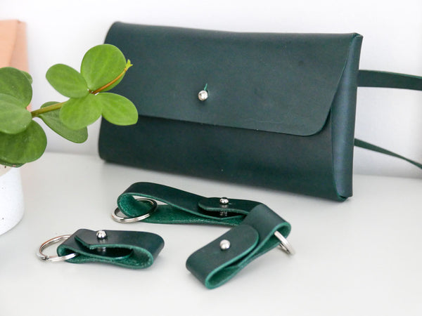 Alpine Green Leather Keyring  - Small House