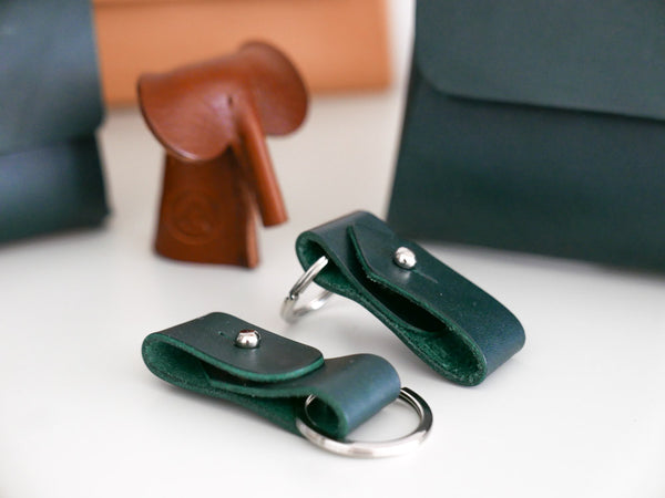 Alpine Green Leather Keyring  - Small Arch