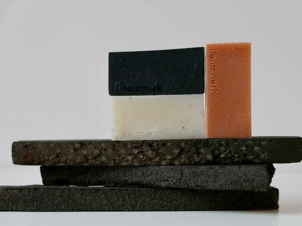 homework architectural soap blocks 3 - Poppy Seed, Charcoal, Clay