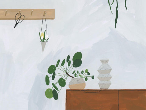 A4 Minimalist Interior Illustration Houseplants Greenery Giclee Print