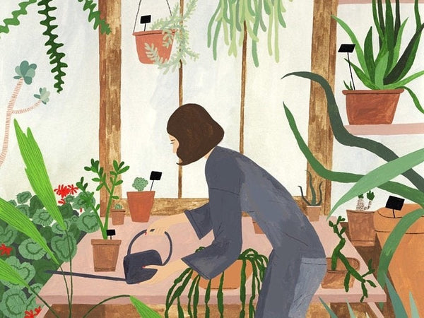 A4 Succulent House Gardener Illustration  - Greenhouse cacti Houseplants giclee print