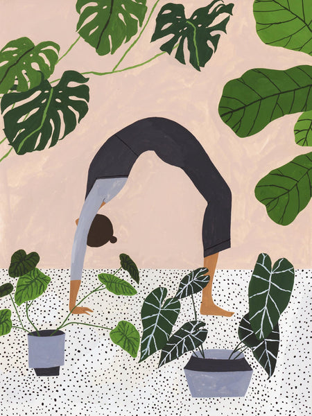 A4 Yoga Backbend Illustration Giclee Print Houseplants Monstera