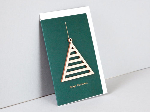 Solid Wooden Ornament Card, Triangle, Forest Green
