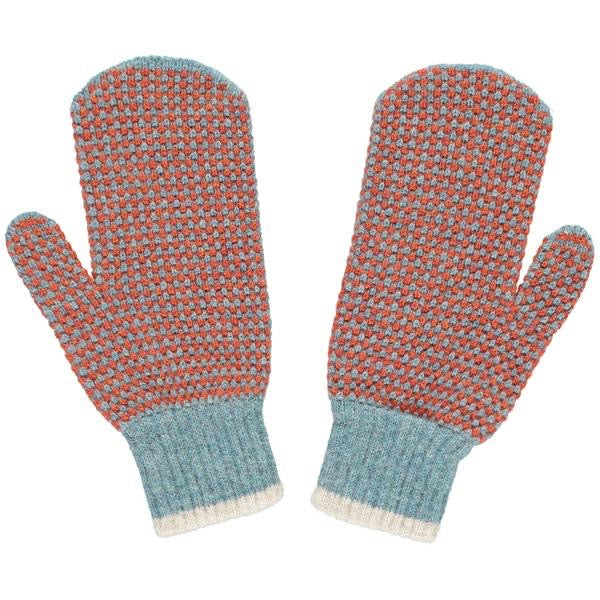 Check Lambswool Mittens - Sea Green